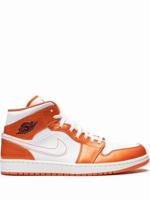 White / Orange Men's Nike Mid Air Jordan 1 | LUEPGK-031