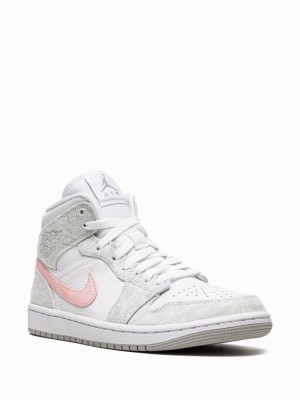 White / Pink Women's Nike Mid Air Jordan 1 | ISHTPL-164