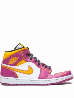 White / Purple Men's Nike Mid Air Jordan 1 | CNFZDX-108