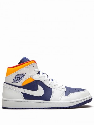 White / Purple Men's Nike Mid Royal/Laser Air Jordan 1 | EUOFCK-542