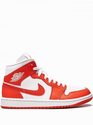 White / Red Women's Nike Mid Habanero Red Air Jordan 1 | AKUEQN-725