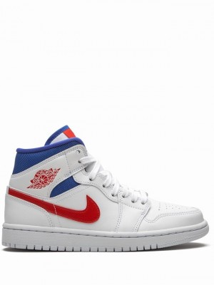 White / Red / Blue Women's Nike Mid USA Air Jordan 1 | MLSFZA-183