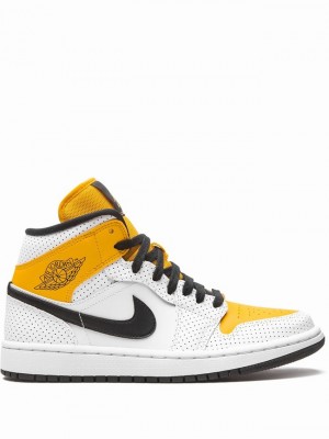 White / Yellow Women's Nike Wmns Mid Air Jordan 1 | FABUQI-538