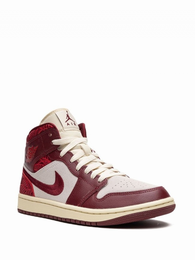 Beige / Red Women's Nike Mid Tiki Leaf Air Jordan 1 | OSVUDA-205