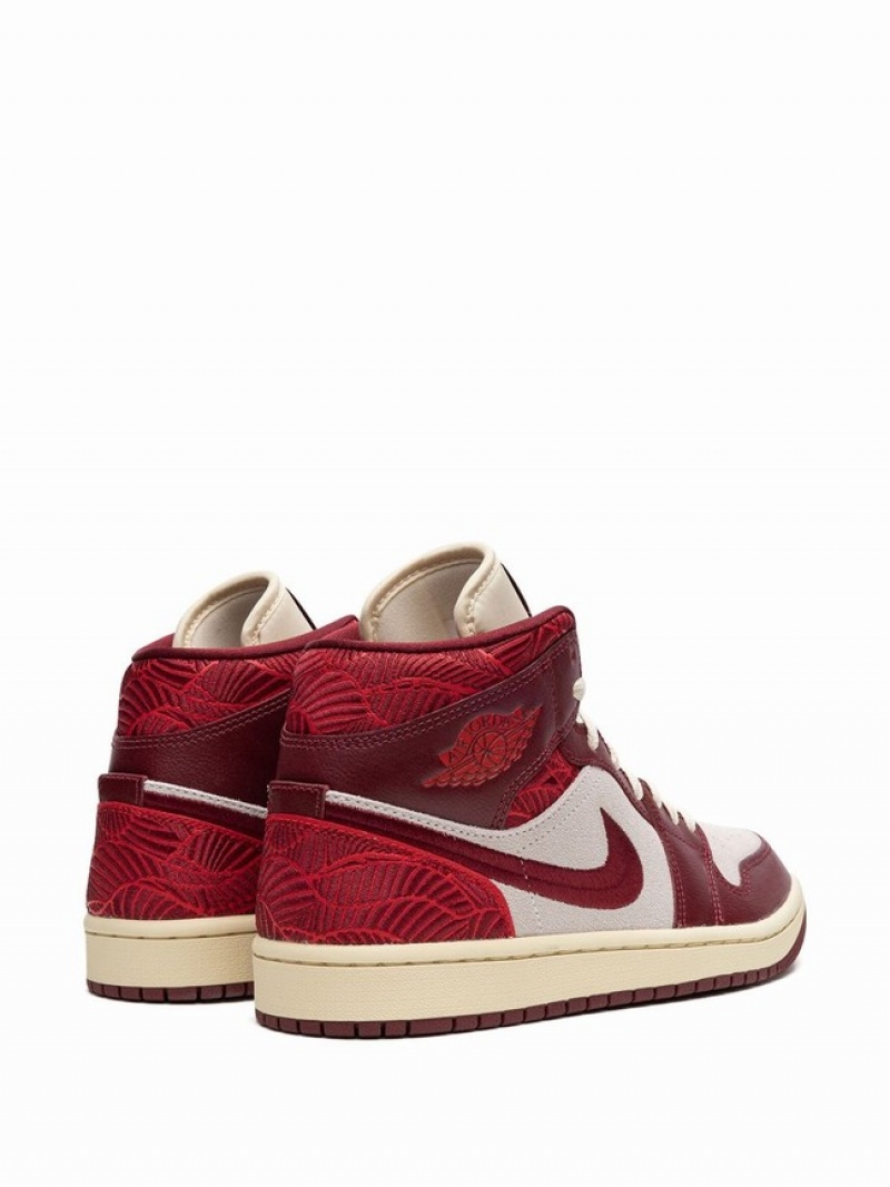 Beige / Red Women's Nike Mid Tiki Leaf Air Jordan 1 | OSVUDA-205