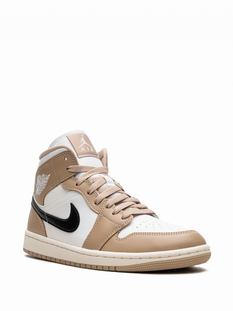 Beige / White / Black Women's Nike Mid Desert Air Jordan 1 | OWGIEV-612