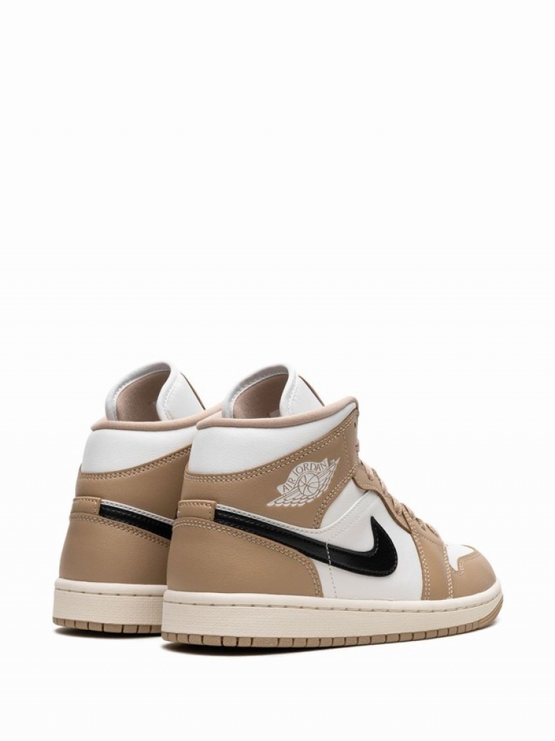 Beige / White / Black Women's Nike Mid Desert Air Jordan 1 | OWGIEV-612