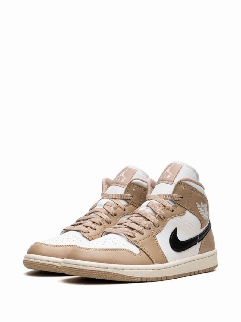 Beige / White / Black Women's Nike Mid Desert Air Jordan 1 | OWGIEV-612