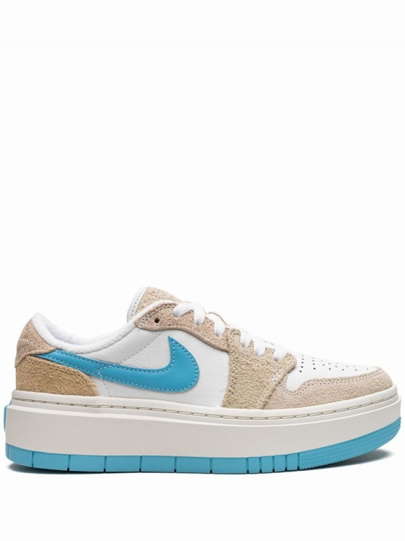 Beige / White / Blue Women\'s Nike Elevate Low SE Air Jordan 1 | UWHQKJ-059