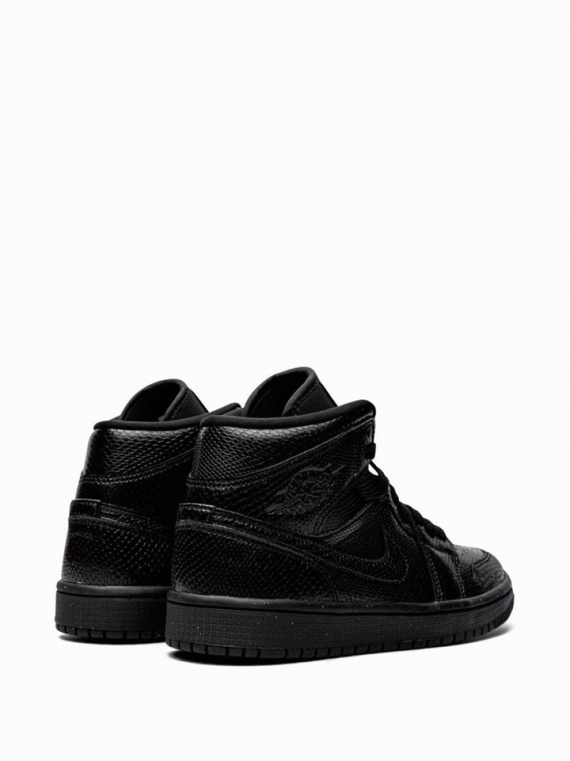 Black Women's Nike Mid Black Snakeskin Air Jordan 1 | ACJVUH-231