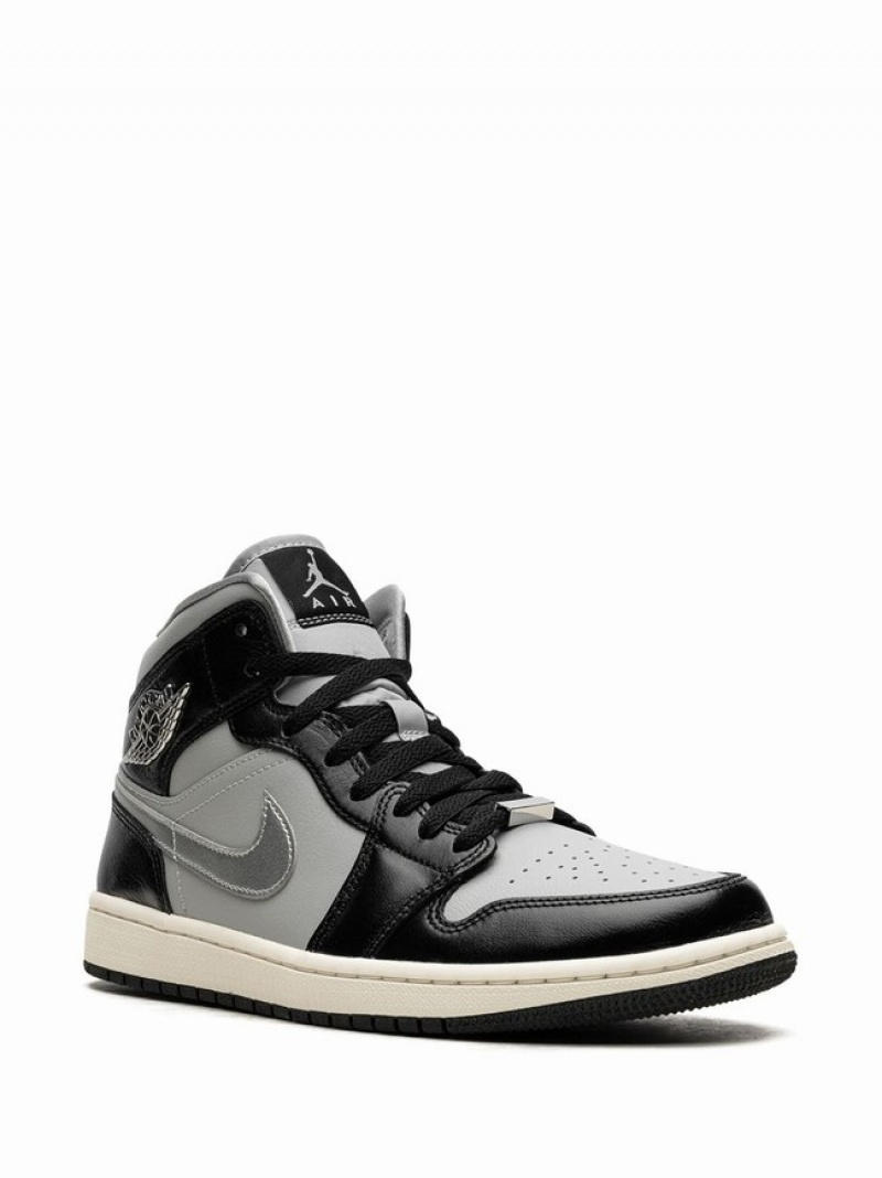 Black Women's Nike Mid SE Black Chrome Air Jordan 1 | SXAEJM-056