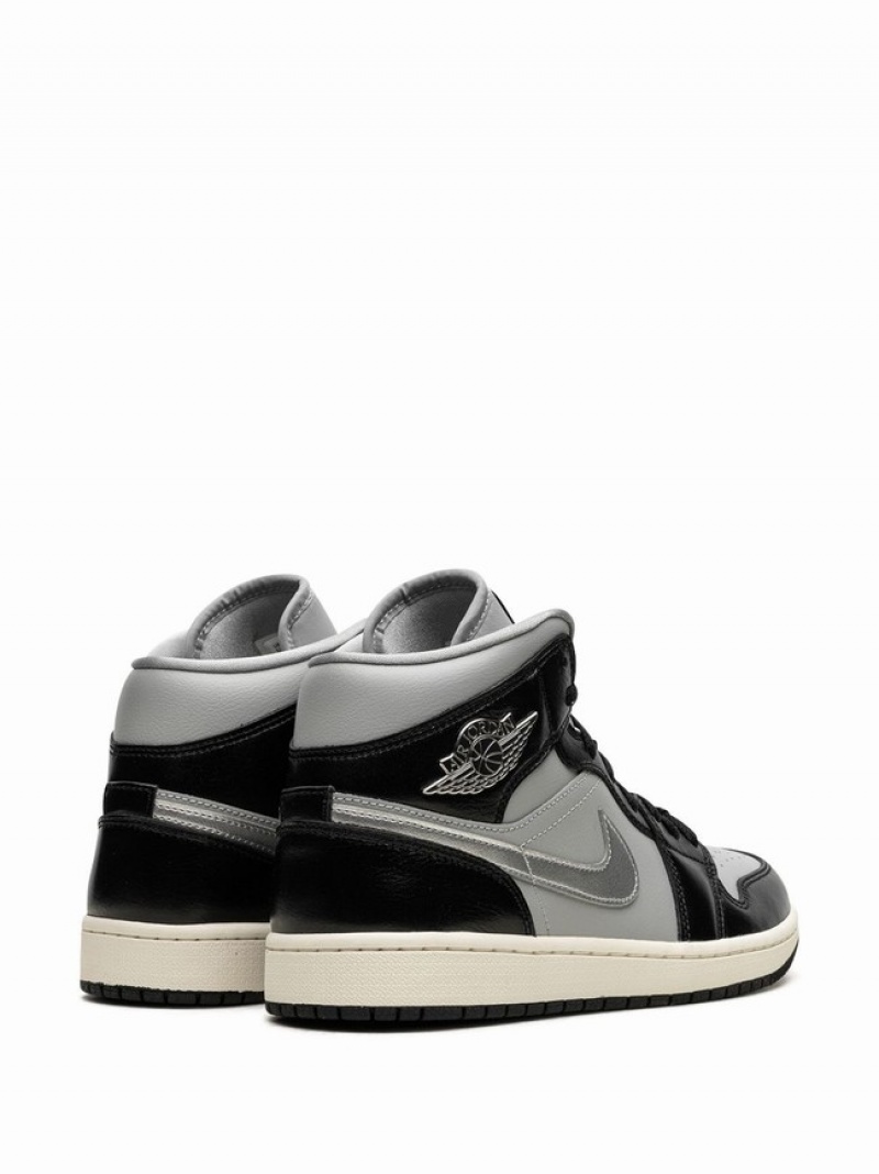 Black Women's Nike Mid SE Black Chrome Air Jordan 1 | SXAEJM-056