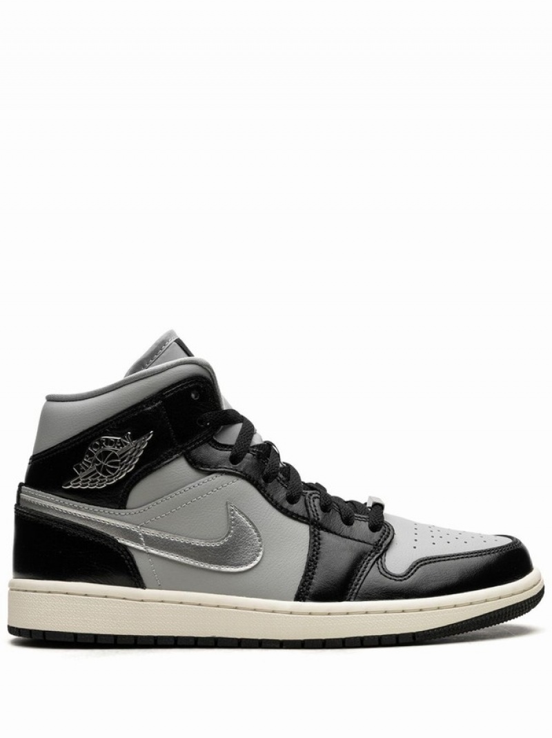 Black Women\'s Nike Mid SE Black Chrome Air Jordan 1 | SXAEJM-056