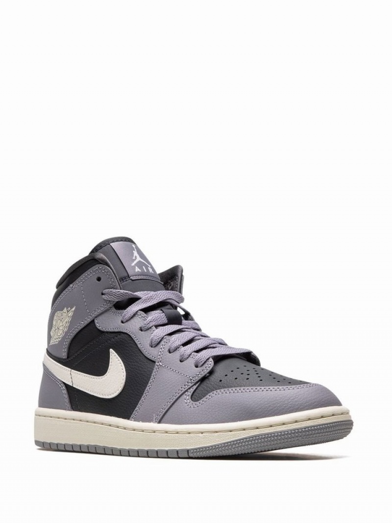 Black / Grey Women's Nike Mid Cement Air Jordan 1 | APDIZT-708