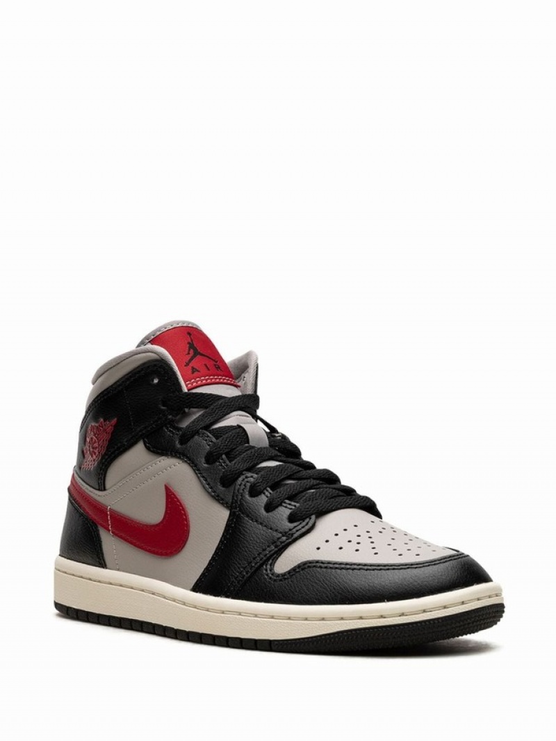 Black / Grey / Red Women's Nike Mid Red-College Air Jordan 1 | WRXBPJ-834