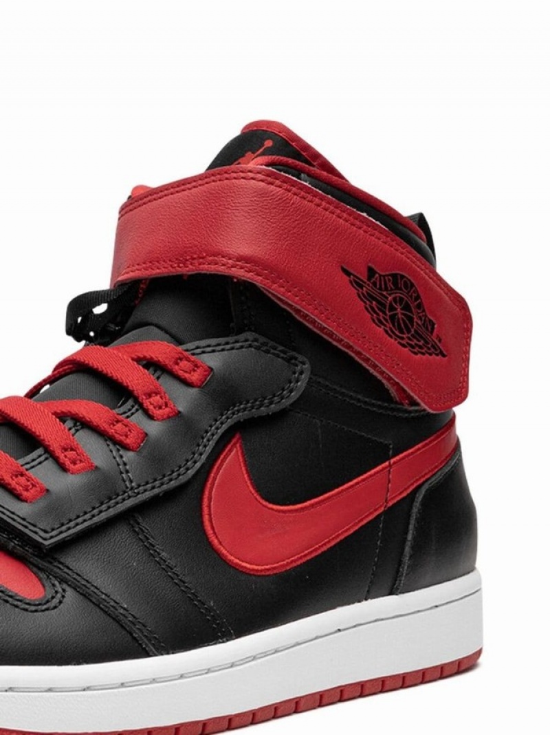 Black / Red Men's Nike High FlyEase Bred Air Jordan 1 | HGBNPW-081