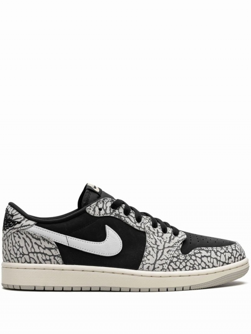 Black / White Women\'s Nike Low Elephant Print Air Jordan 1 | LQACPW-157