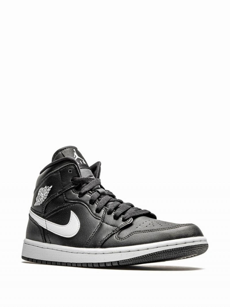 Black / White Women's Nike Mid Air Jordan 1 | TOWLCR-574