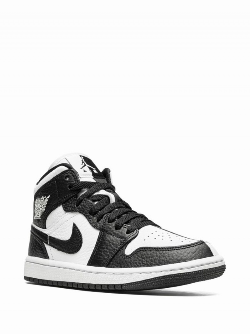 Black / White Women's Nike Mid SE Split Air Jordan 1 | KDVYRQ-671