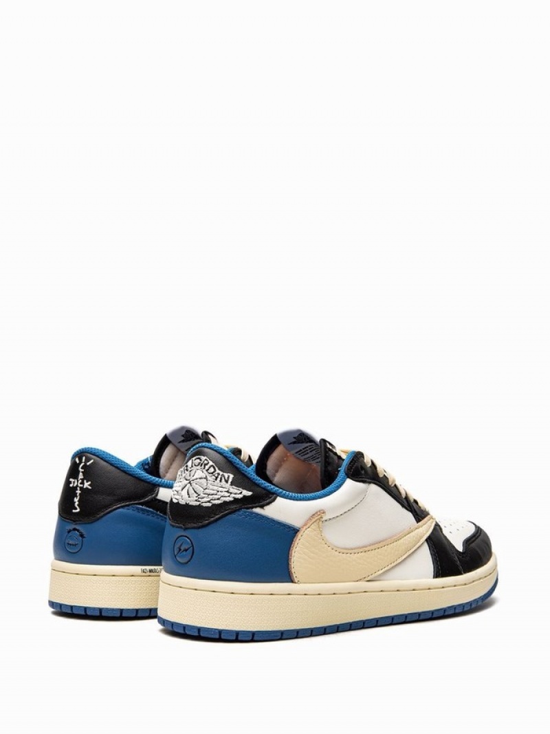 Black / White / Beige / Blue Women's Nike Low OG SP Travis Scott X Fragment Air Jordan 1 | BRSEZW-435