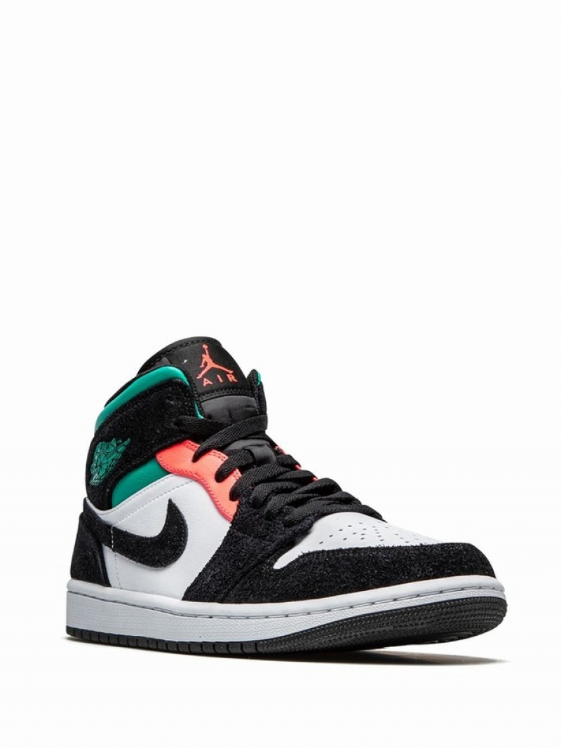 Black / White / Green Men's Nike Mid SE South Beach Air Jordan 1 | DSXYQP-084