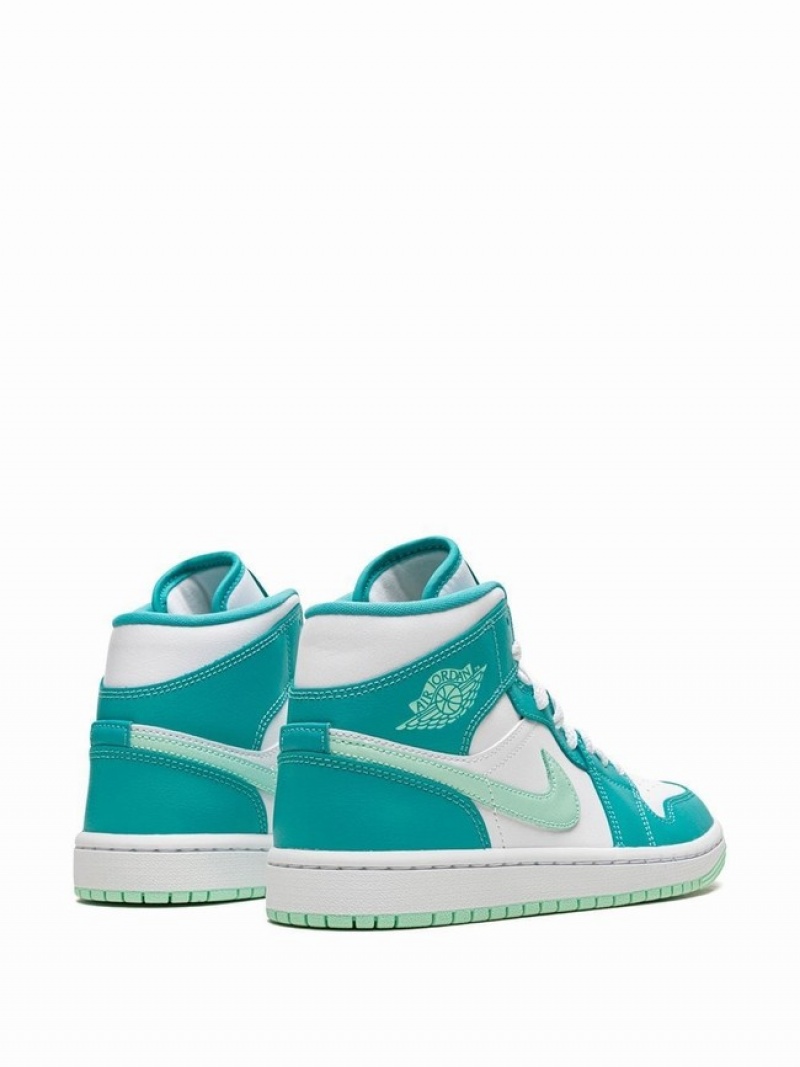 Blue / Light Turquoise / Green / White Women's Nike Mid Washed Teal Air Jordan 1 | GFEWKV-376