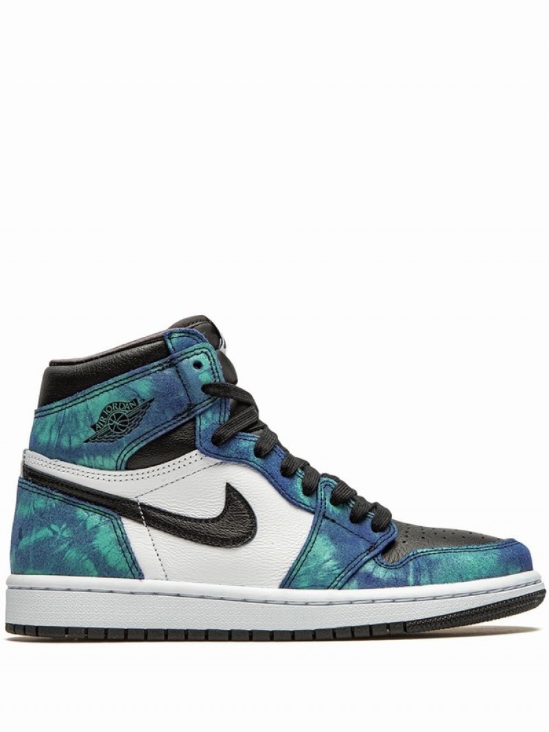 Blue / White / Black Women\'s Nike High Tie-Dye Air Jordan 1 | RITDMY-170