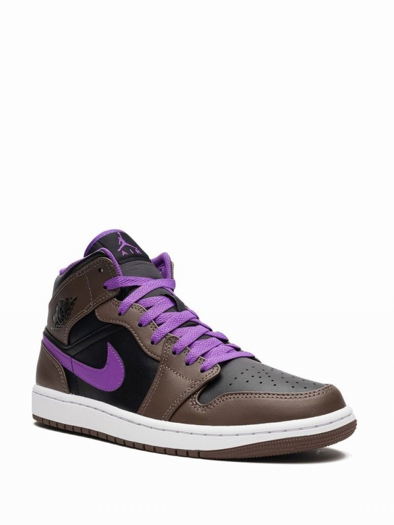 Brown / Black / Purple Men's Nike Mid Palomino Air Jordan 1 | NEKALZ-370