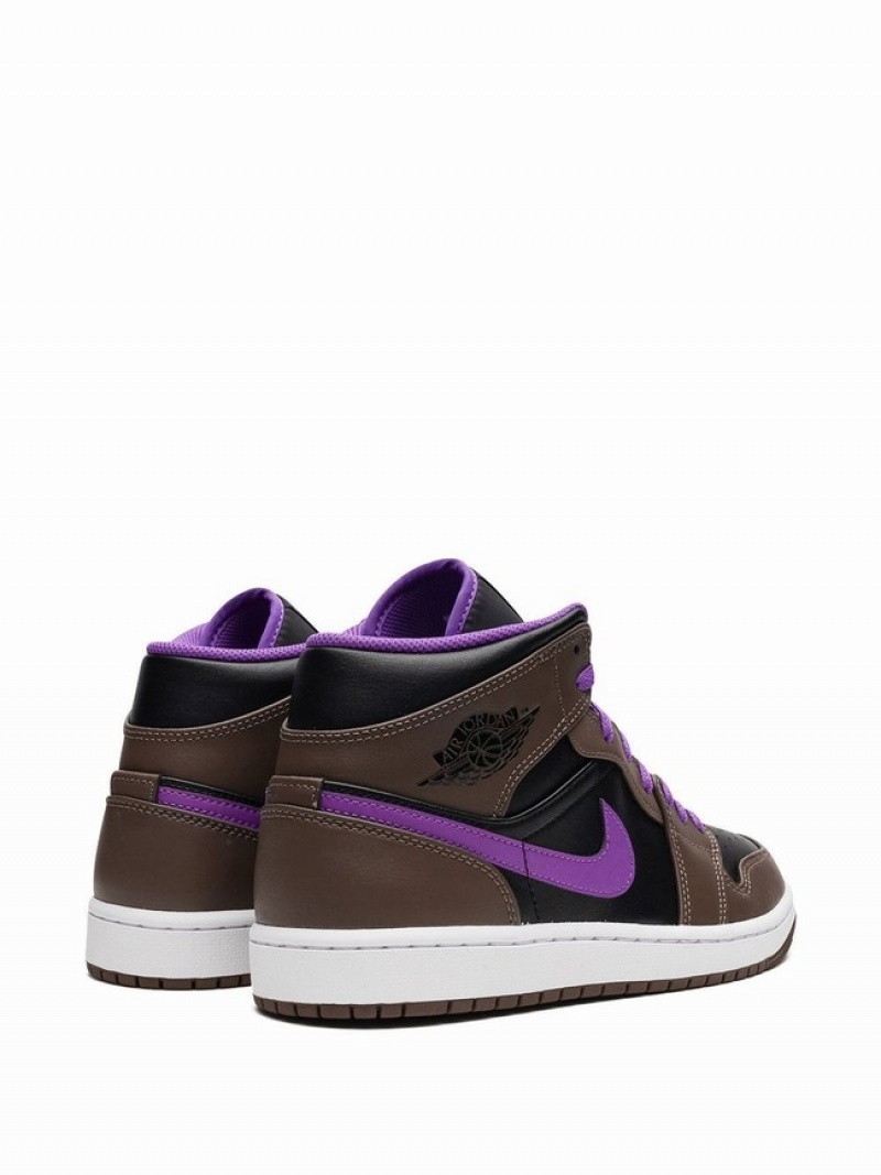 Brown / Black / Purple Men's Nike Mid Palomino Air Jordan 1 | NEKALZ-370