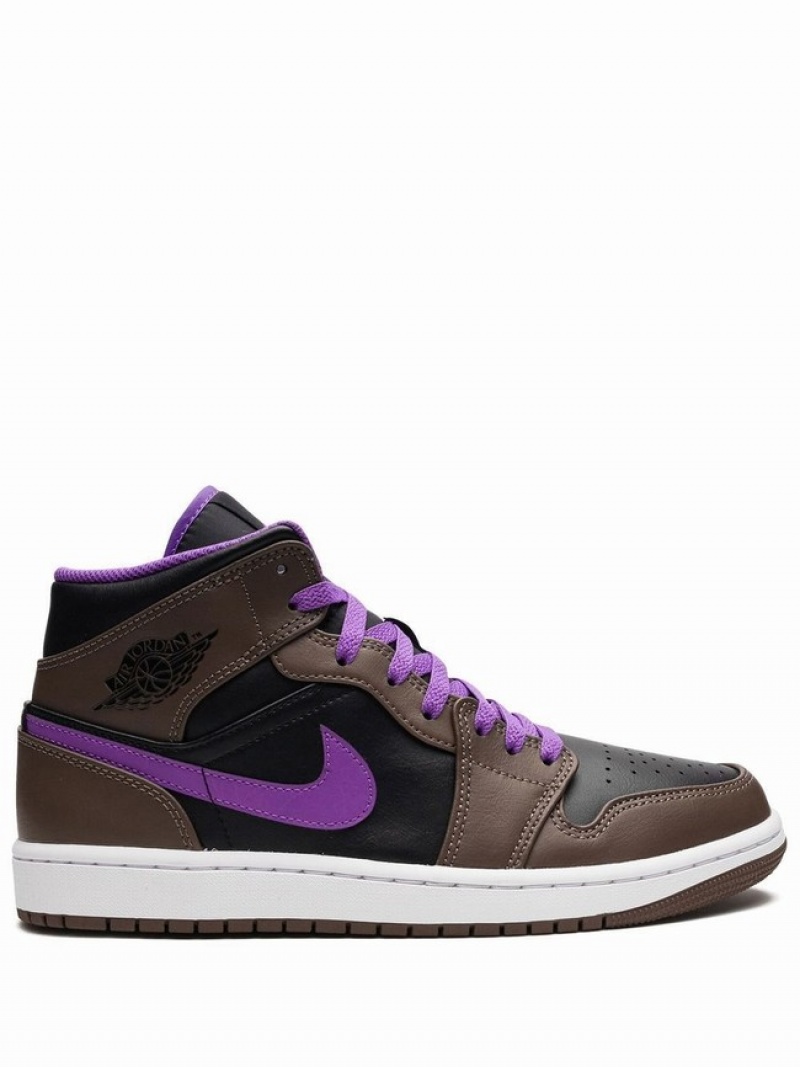 Brown / Black / Purple Men\'s Nike Mid Palomino Air Jordan 1 | NEKALZ-370