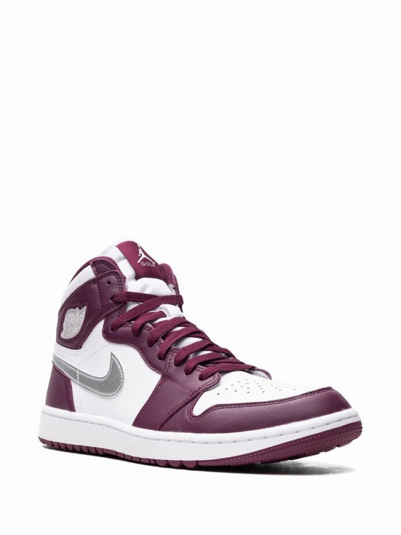 Burgundy / White Men's Nike High Golf Bordeaux Air Jordan 1 | CMPTQI-126