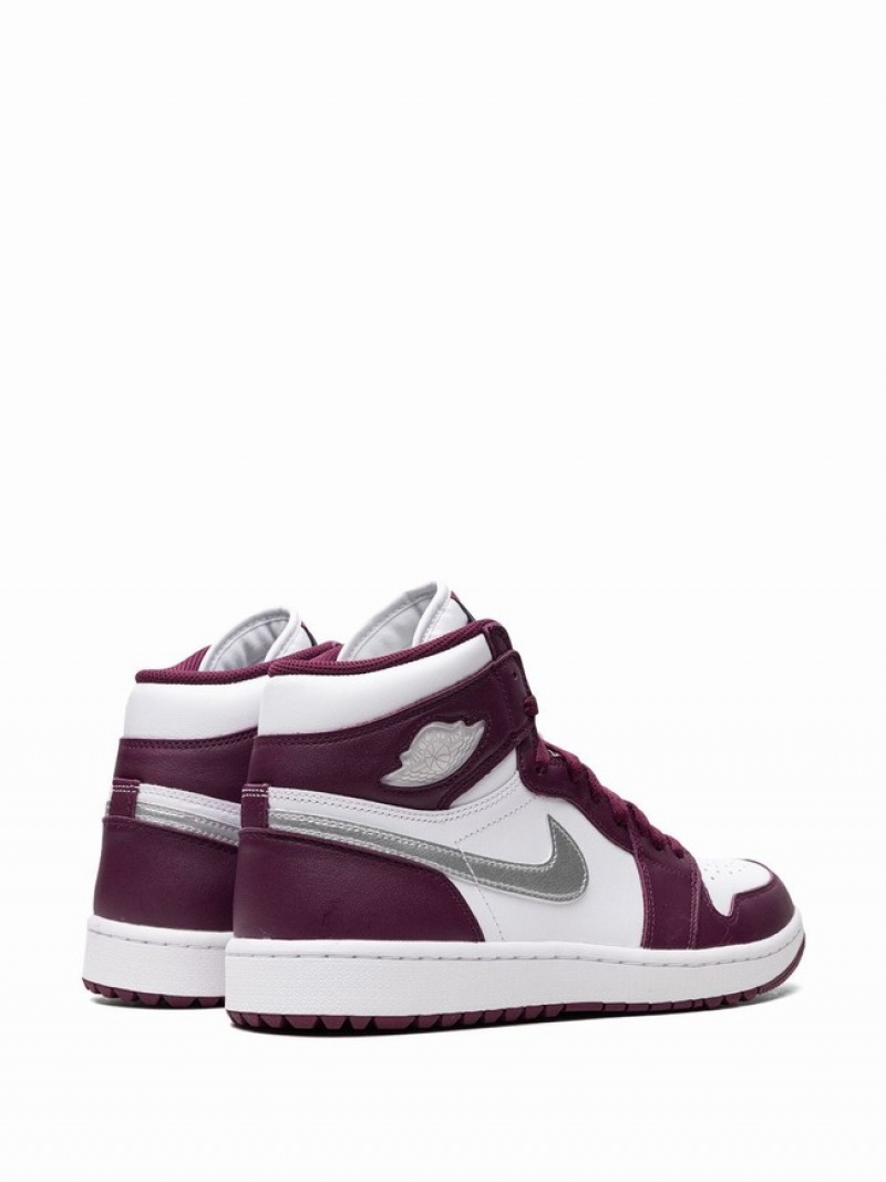 Burgundy / White Men's Nike High Golf Bordeaux Air Jordan 1 | CMPTQI-126