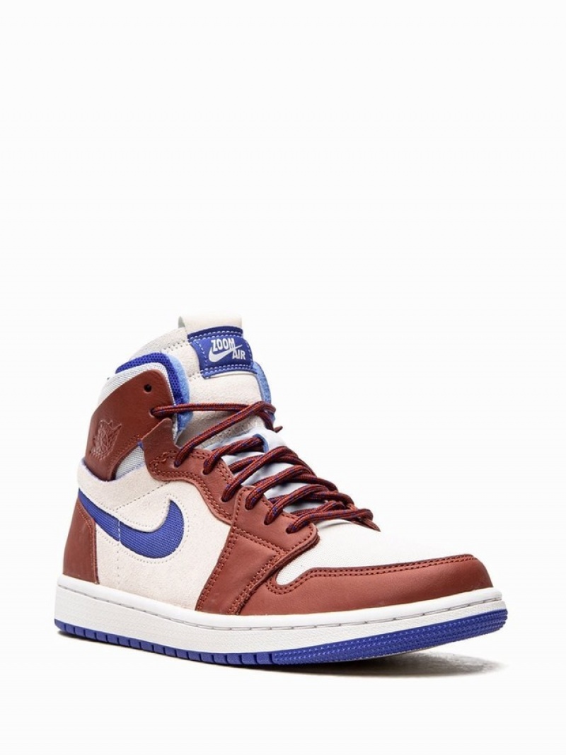 Cream / Red / Blue Women's Nike Zoom CMFT Redstone Air Jordan 1 | DOXZRH-380