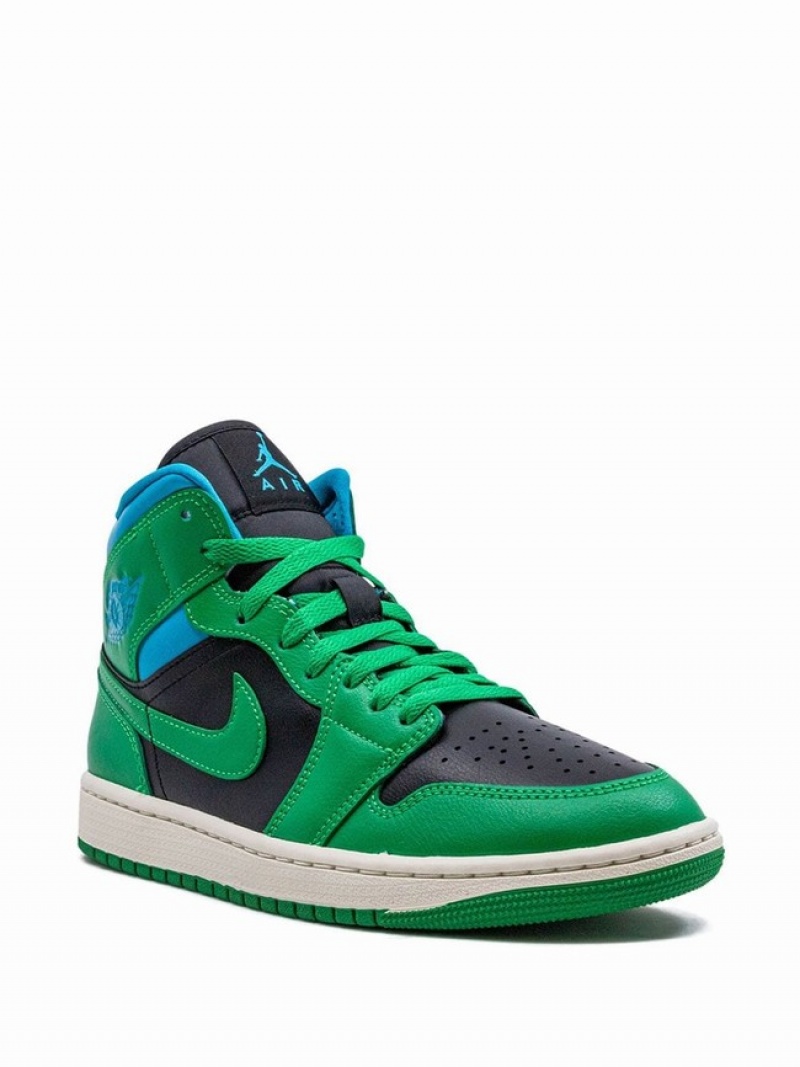 Green / Blue / Black Women's Nike Mid Lucky Aquatone Air Jordan 1 | OVBACX-371