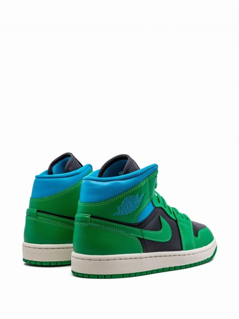 Green / Blue / Black Women's Nike Mid Lucky Aquatone Air Jordan 1 | OVBACX-371