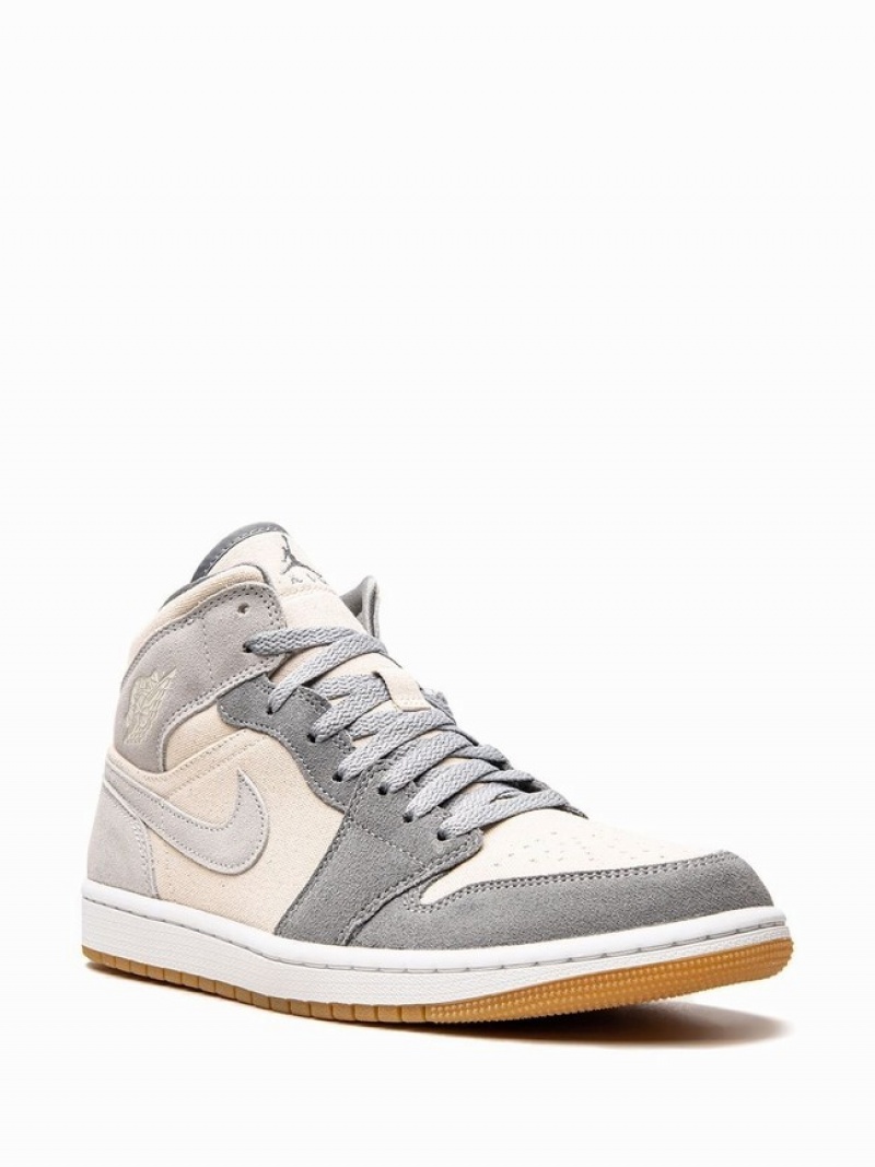 Grey / White Men's Nike Mid SE Coconut Milk Air Jordan 1 | FGKZTS-217