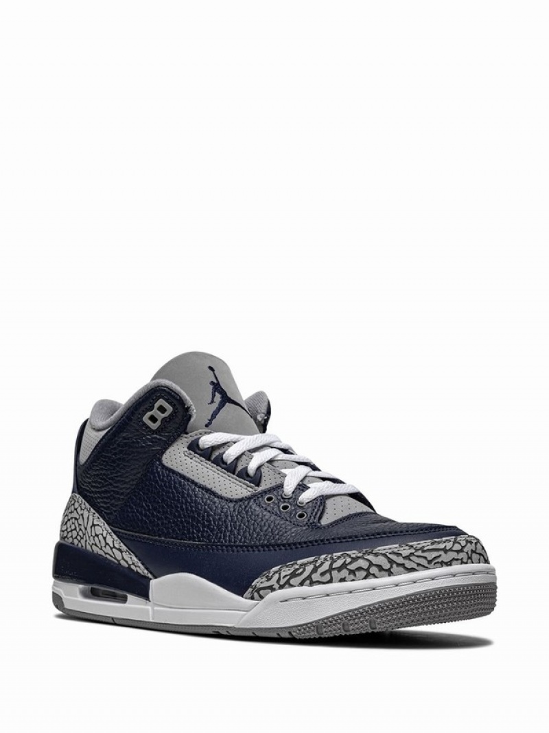 Navy / Grey Men's Nike Retro Georgetown Air Jordan 3 | MROFVN-781