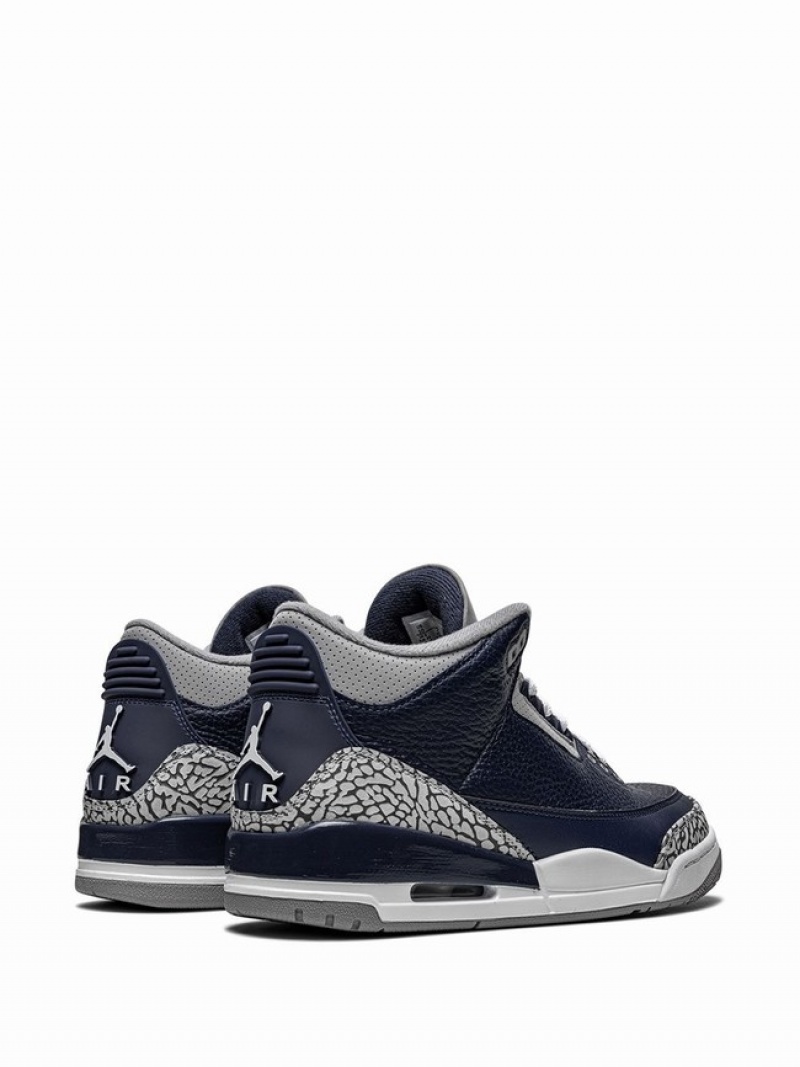 Navy / Grey Men's Nike Retro Georgetown Air Jordan 3 | MROFVN-781