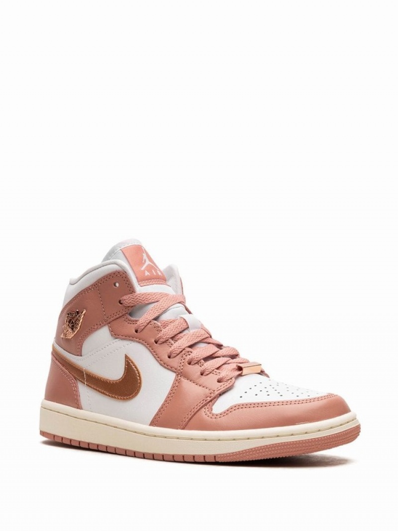 Pink / White / Copper Women's Nike Mid Red Stardust Air Jordan 1 | TIERJW-503