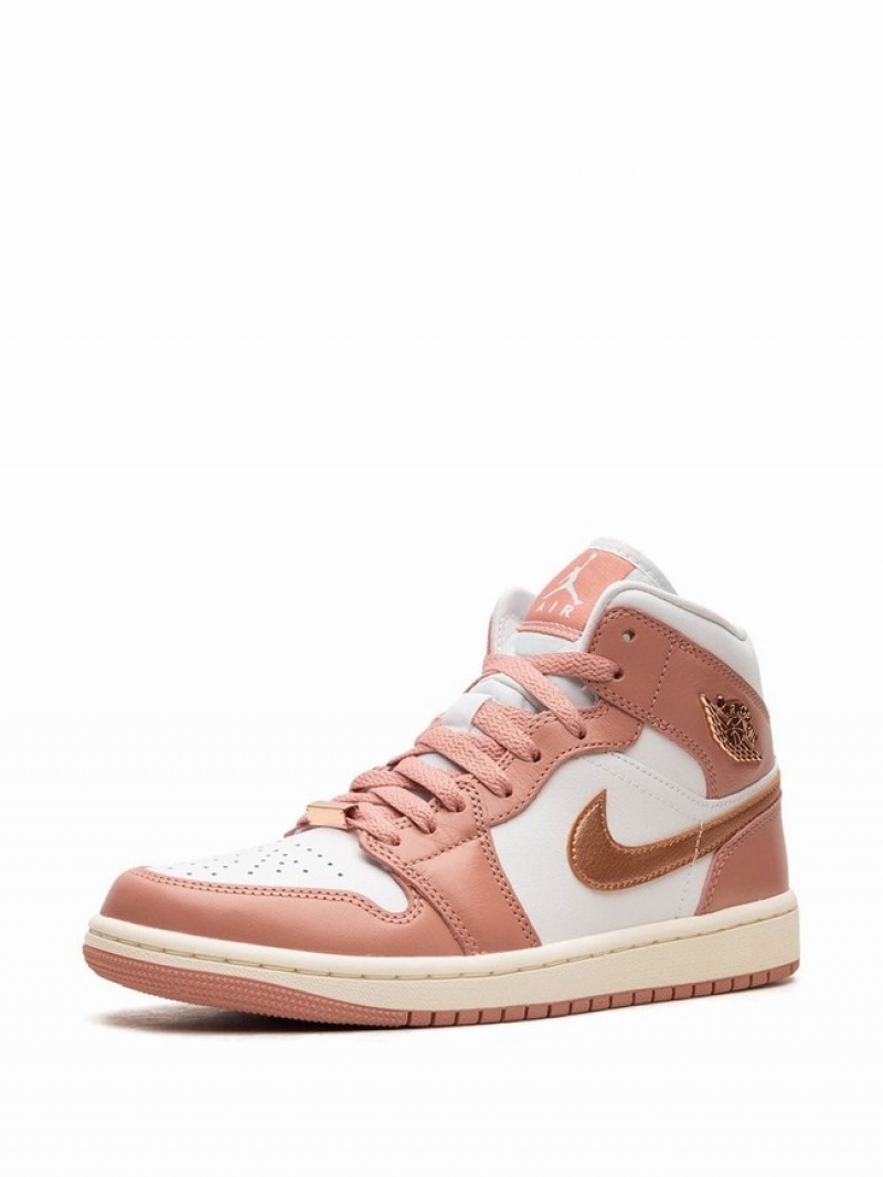 Pink / White / Copper Women's Nike Mid Red Stardust Air Jordan 1 | TIERJW-503