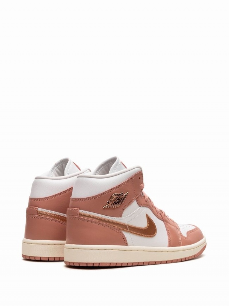 Pink / White / Copper Women's Nike Mid Red Stardust Air Jordan 1 | TIERJW-503