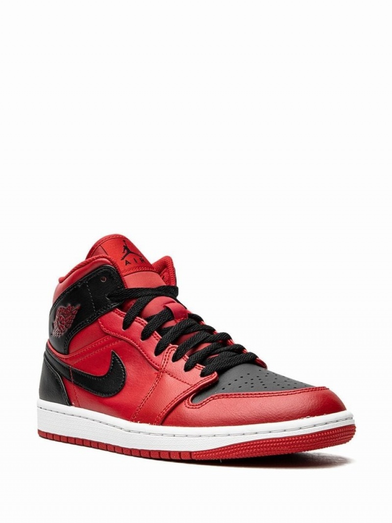 Red / Black Men's Nike Mid Reverse Bred Air Jordan 1 | ZBXLYK-275