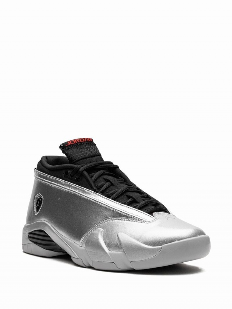 Silver / Black Women's Nike Low Metallic Silver Air Jordan 14 | HTCMOJ-634