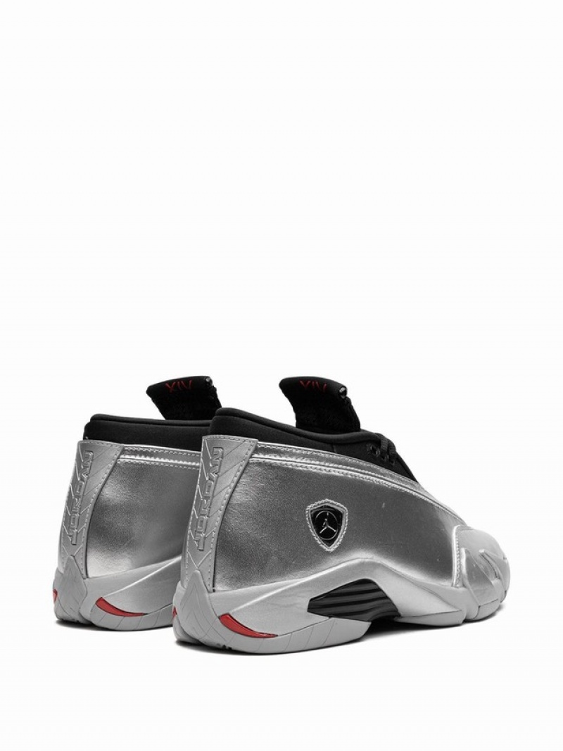 Silver / Black Women's Nike Low Metallic Silver Air Jordan 14 | HTCMOJ-634