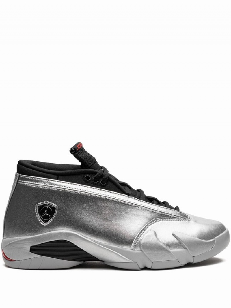 Silver / Black Women\'s Nike Low Metallic Silver Air Jordan 14 | HTCMOJ-634