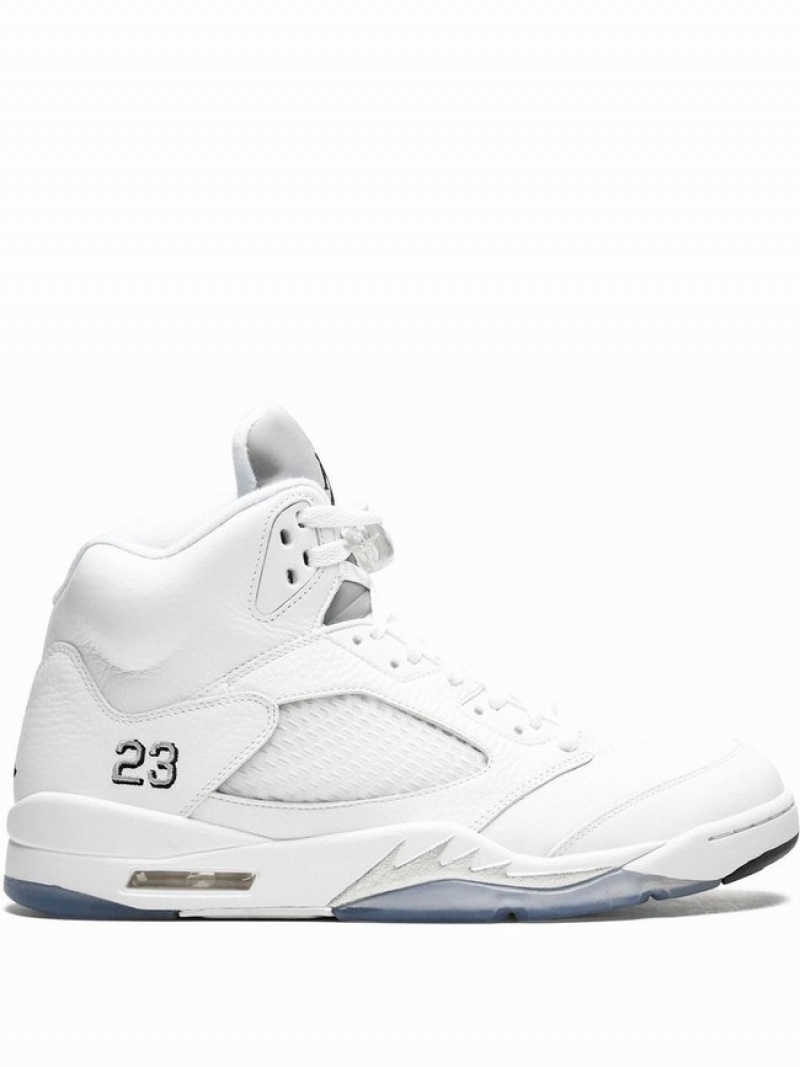 White Men\'s Nike Retro \'\'Metallic Silver\'\' Air Jordan 5 | ZPGYMA-459