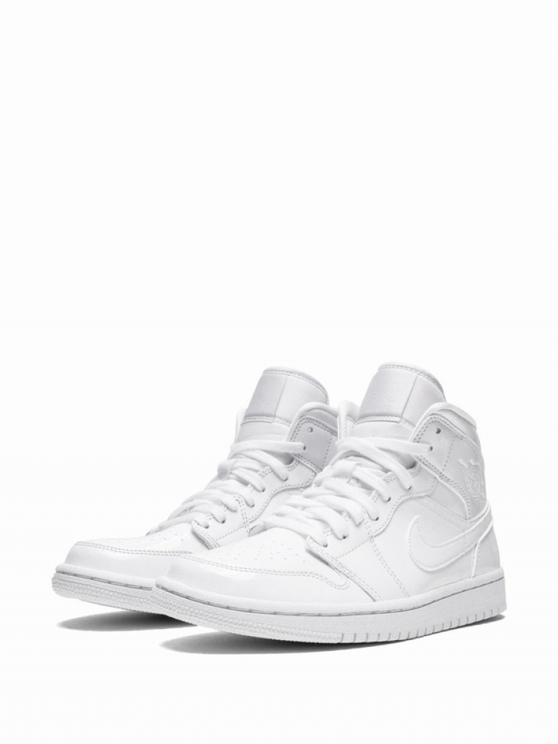 White Women's Nike Mid Triple White Patent Leather Air Jordan 1 | EQVMKU-876