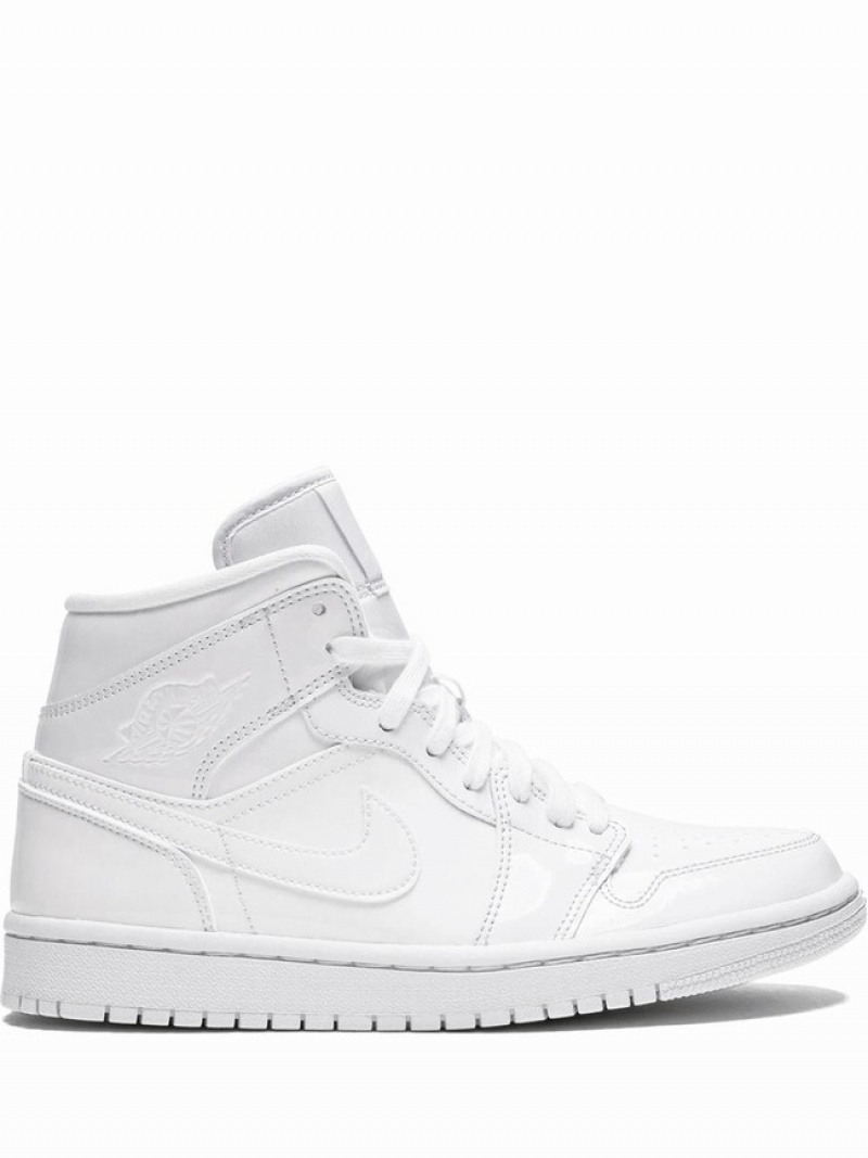 White Women\'s Nike Mid Triple White Patent Leather Air Jordan 1 | EQVMKU-876