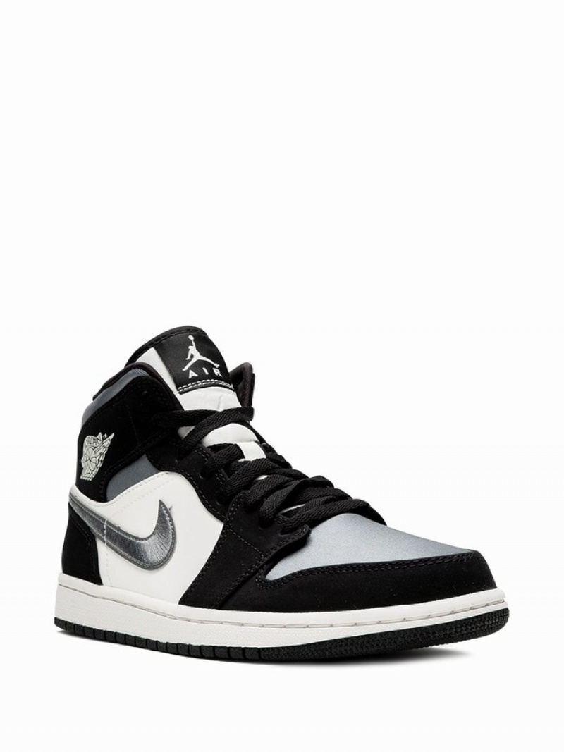 White / Black Men's Nike Mid SE Satin Air Jordan 1 | EQPMLS-829