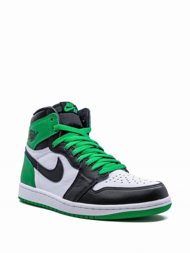 White / Black / Green Men's Nike High Air Jordan 1 | JXWYNI-026